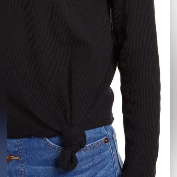 NWT Madewell Elwood Knot Front Long Sleeve Ribbed Black Top Size Small - Picture 3 of 9